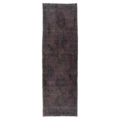 4.6x14.2 Ft Modern Handmade Turkish Runner Rug in Gray, Vintage Hallway Carpet