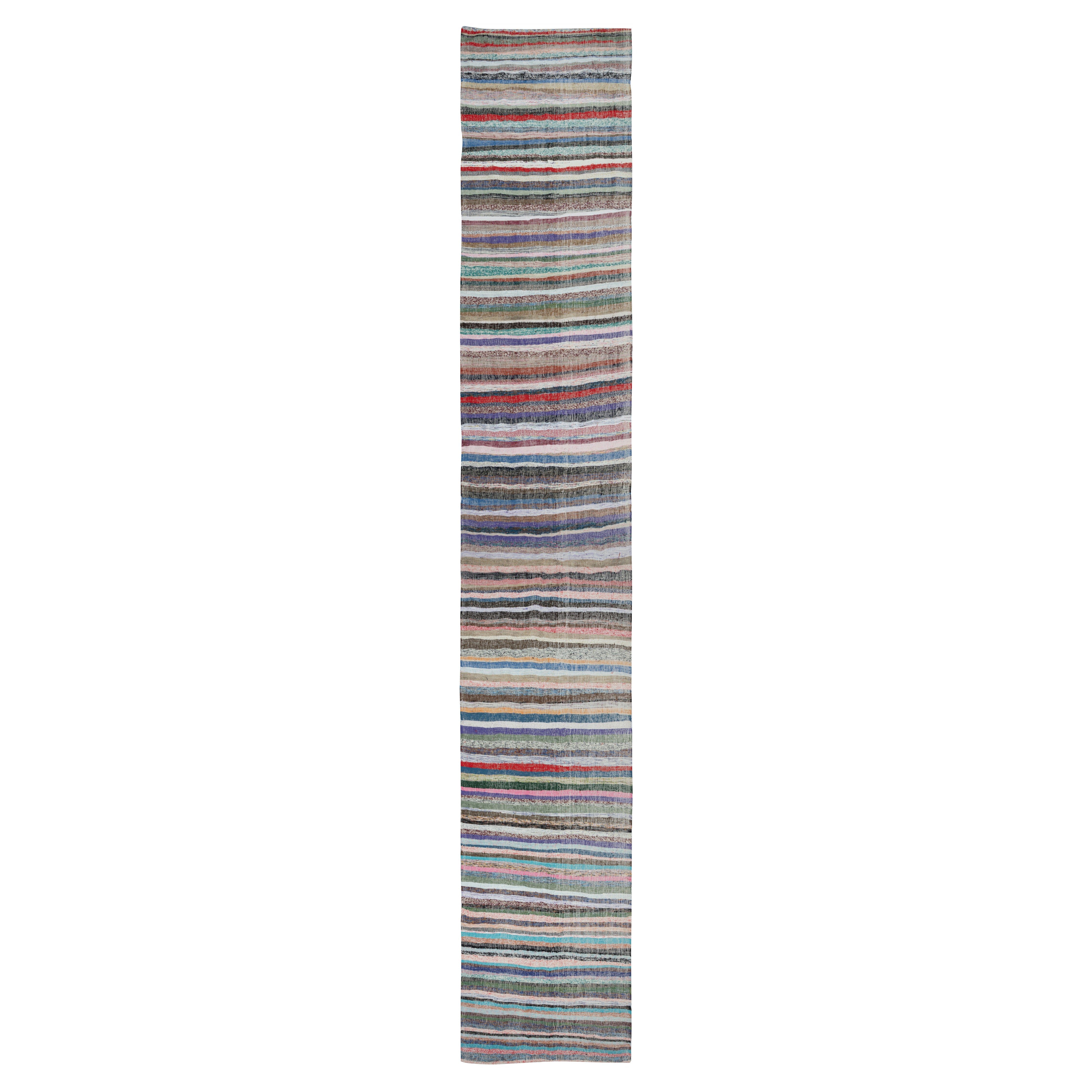 4.6x25 ft Colorful Vintage Turkish Long Runner Rug, Flat-Weave Hallway Kilim