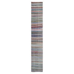 4.6x25 ft Colorful Vintage Turkish Long Runner Rug, Flat-Weave Hallway Kilim