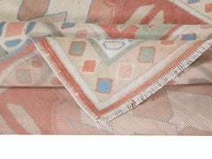 4.6x5.2 Ft Vintage Turkish Accent Rug, Pastel Geometric Pattern, 100% Wool