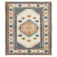 4.6x5.3 Ft Moderner türkischer Wollteppich, Contemporary Geometric Hand-Knotted Carpet