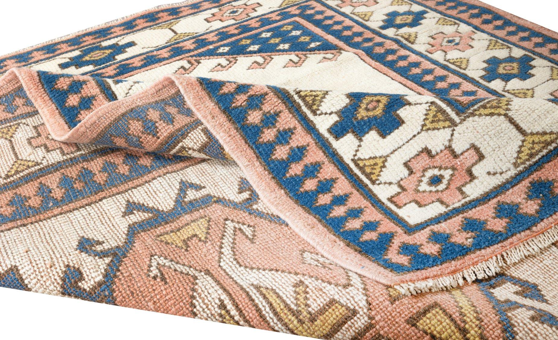 4,6x5.3 Ft Vintage Türkischer Wollteppich, einzigartiger handgeknüpfter Teppich (Stammeskunst) im Angebot