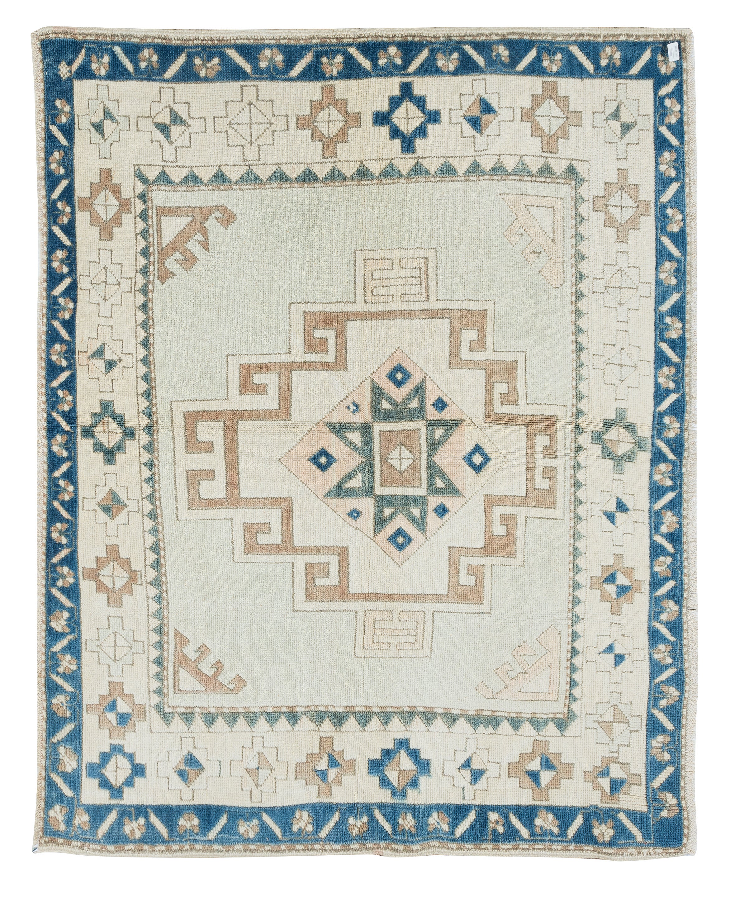 Alfombra de acento turca vintage hecha a mano, 100% lana, 4,6x5,7 pies