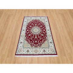 4'6"x6'10" Burgundy Red, Nain Design, 250 KPSI, Soft Wool Hand Knotted Rug