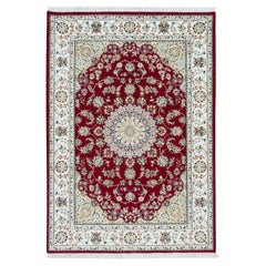 4
6 "x6
10" Burgunderrot, Nain Design, 250 KPSI, weiche Wolle Handgeknüpft Teppich