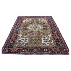 4'6"x6'4" Green Hand Knotted Antique Farsian Heriz Mint Cond Wool Oriental Rug