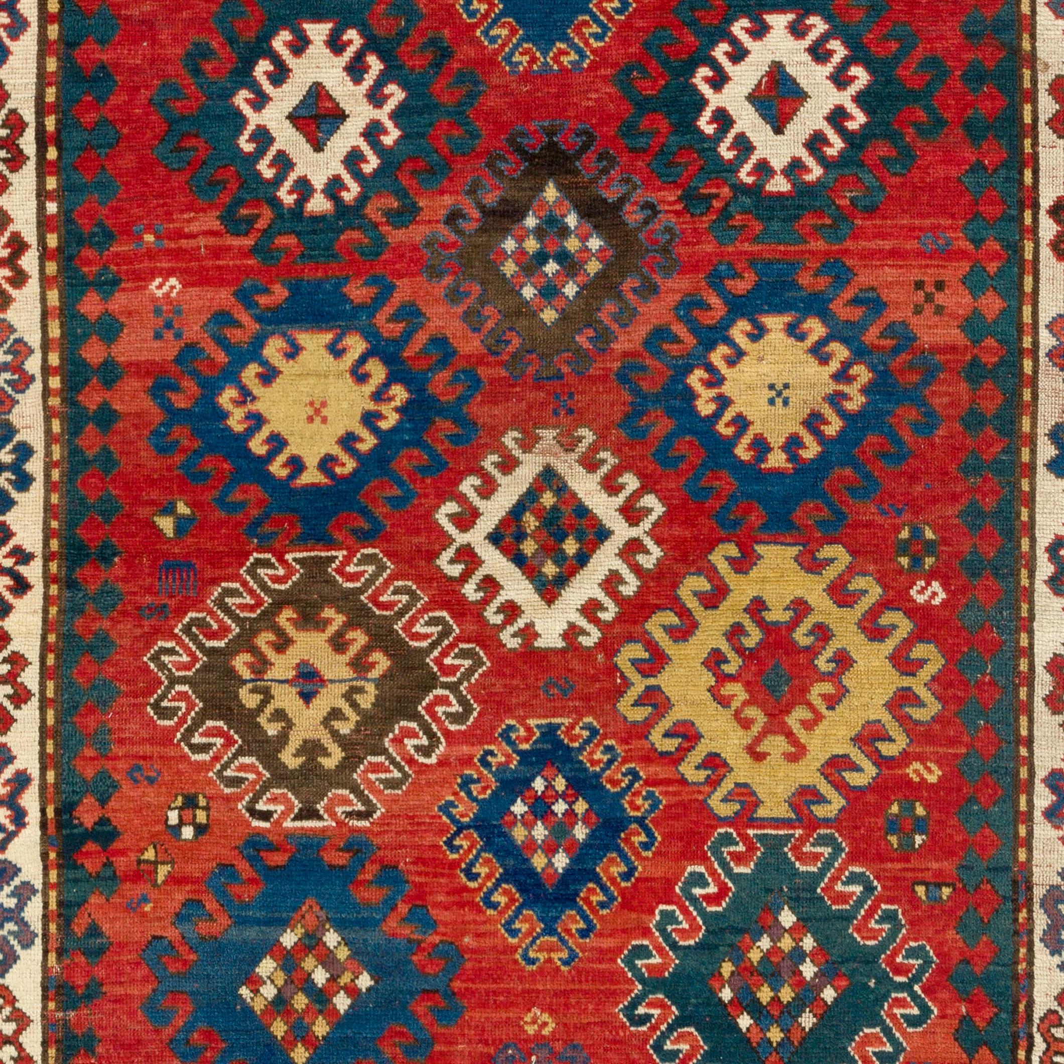 Tribal 4.6x6.5 Ft Antique Caucasian Kazak Rug. circa 1860. Original Good Condition For Sale