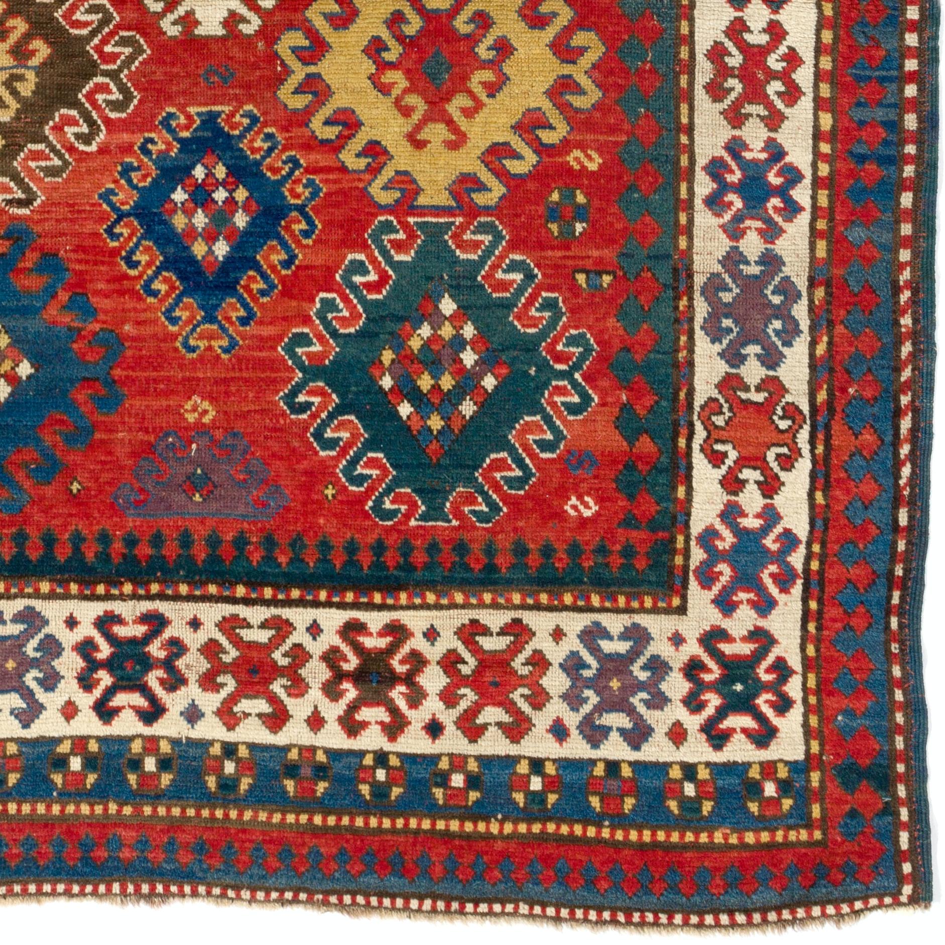 4.6x6.5 Ft Antique Caucasian Kazak Rug. circa 1860. Original Good Condition In Good Condition For Sale In Philadelphia, PA