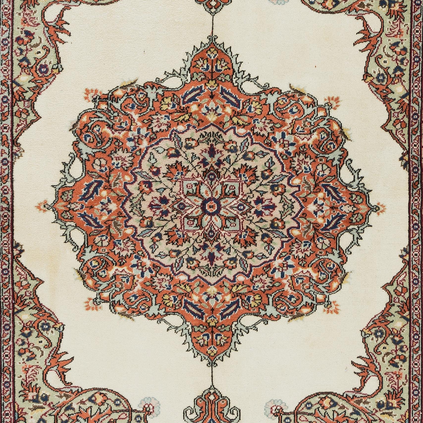 Hand-Knotted 4.6x6.5 Ft One-of-a-Pair Handmade Vintage Turkish Wool Rug with Medallion Design For Sale