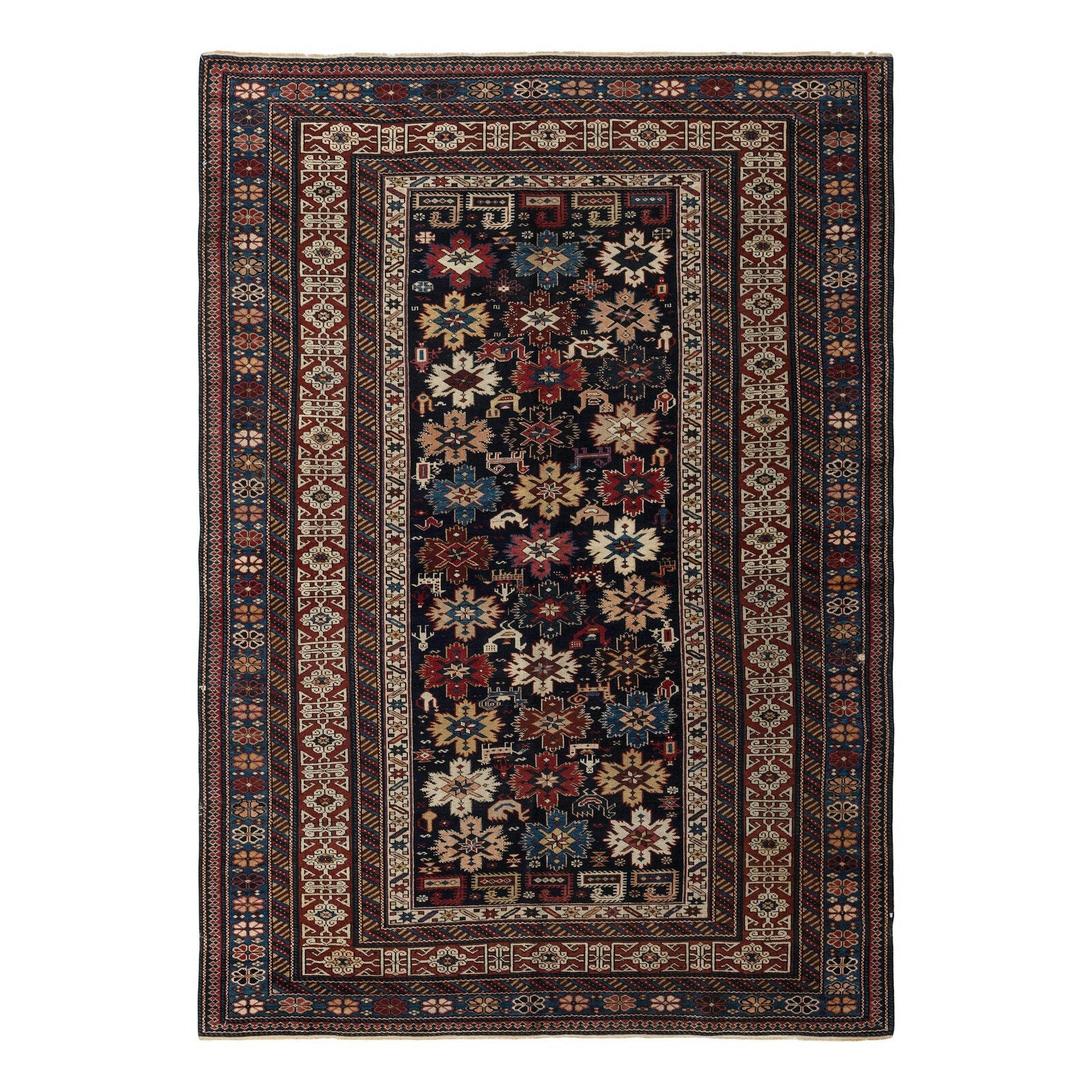 4.6x6.6 Ft Antique Caucasian Perepedil Rug, Ca 1870 For Sale