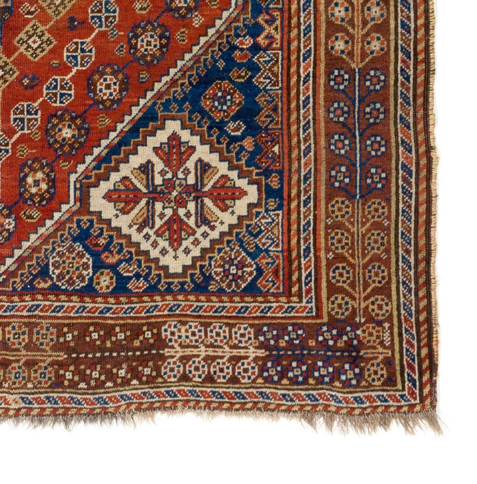 Tribal 4.6x6.6 Ft Antique Persian Shiraz Qashqai Rug. All Wool & Natural Vegetable Dyes For Sale