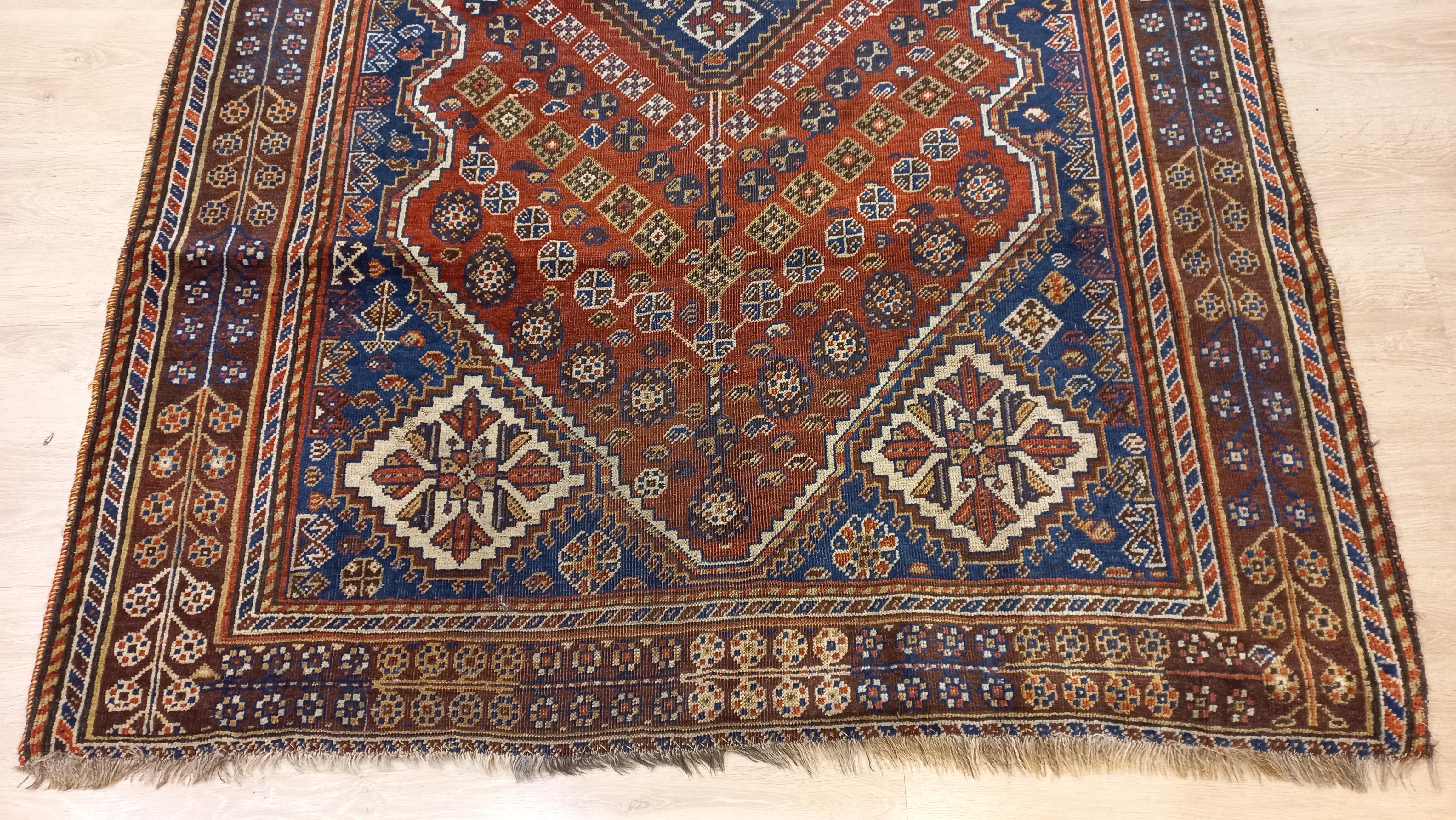 19th Century 4.6x6.6 Ft Antique Persian Shiraz Qashqai Rug. All Wool & Natural Vegetable Dyes For Sale