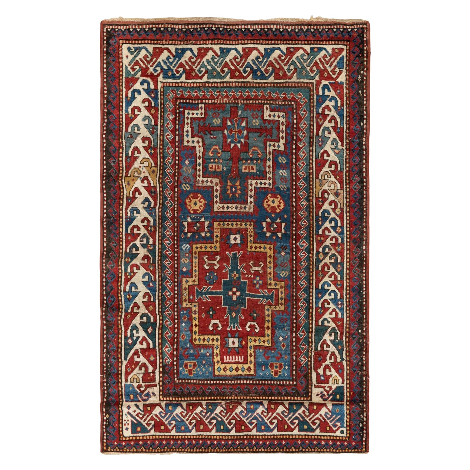 4.6x6.7 Ft Antique Kazak Rug, South Caucasus, Ca 1880