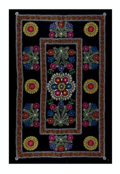4.6x6.7 Ft Suzani Fabric Wall Hanging, Vintage Silk Hand Embroidery Bed Cover