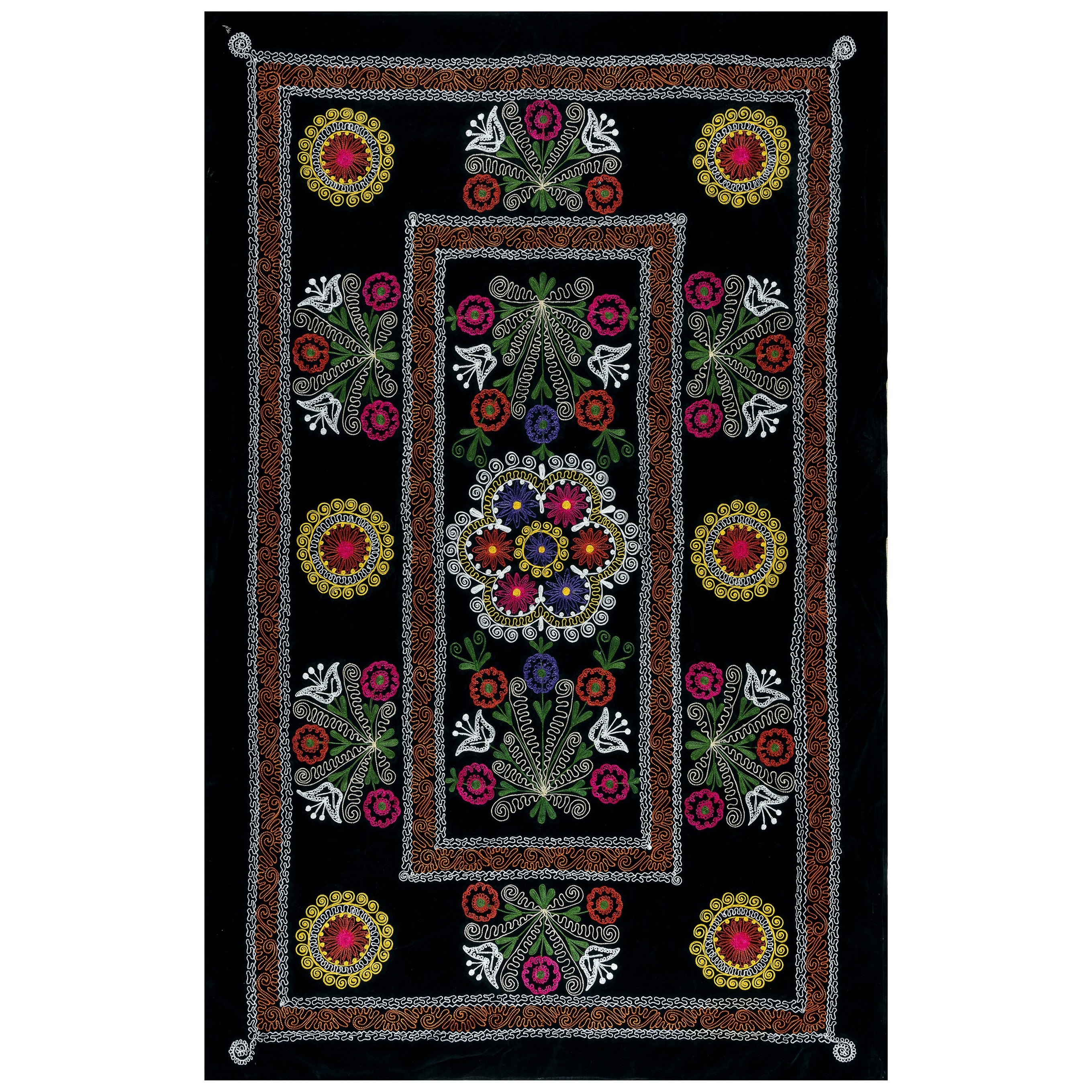 4,6x6,8 Ft Schwarze bestickte Tischdecke, Wohnzimmer-Deko-Wandbehang aus Seide