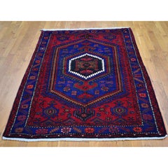 4'6"x6'8" Red New Persian Hamadan Organic Wool Geometric Medallion Design Rug