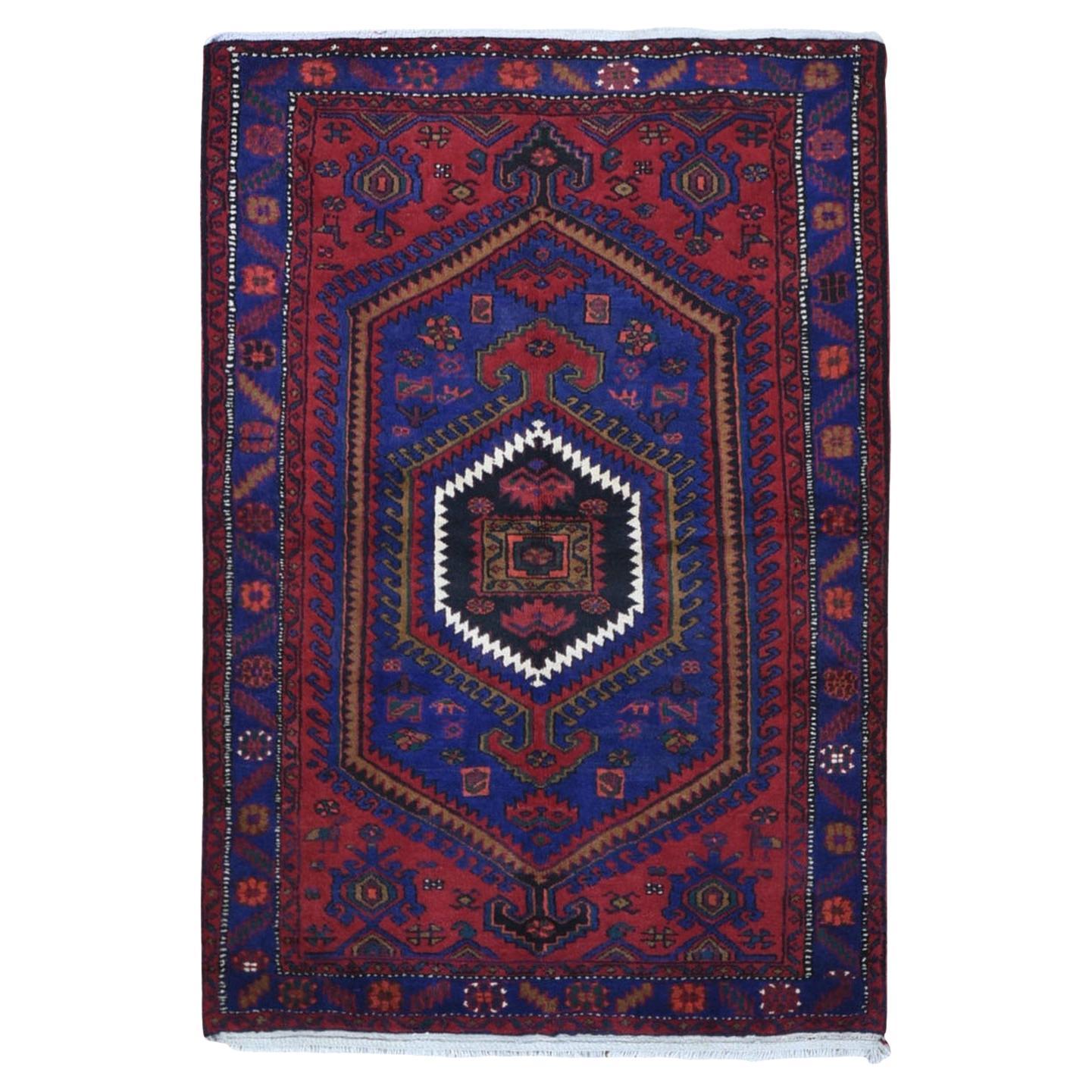 4
6 "x6
8" Alfombra roja de lana orgánica Hamadan persa nueva con diseño geométrico de medallones en venta