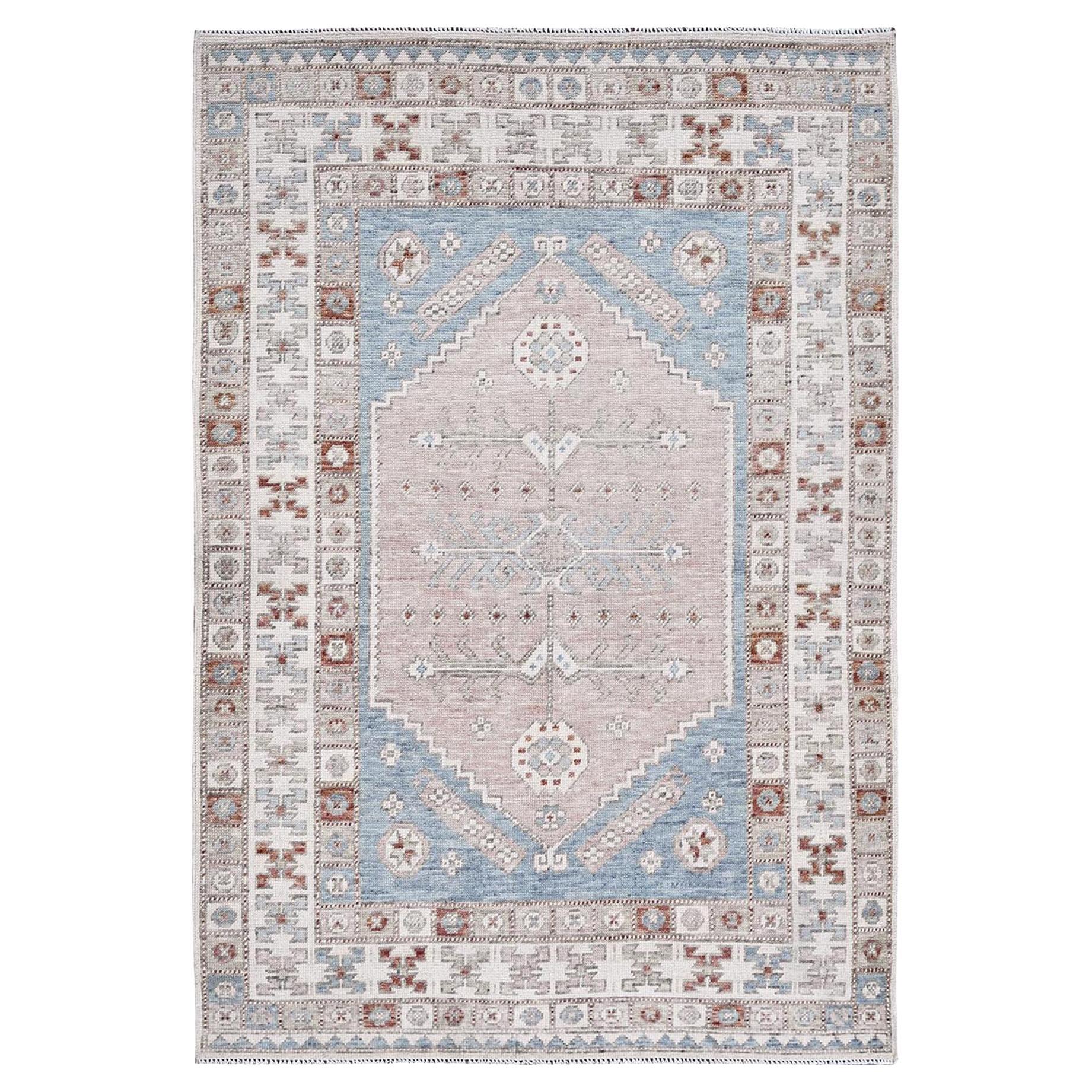 4'6"x6'9" Faded Rose Pure Wool Anatolian Village Inspired Hand Knotted Rug For Sale