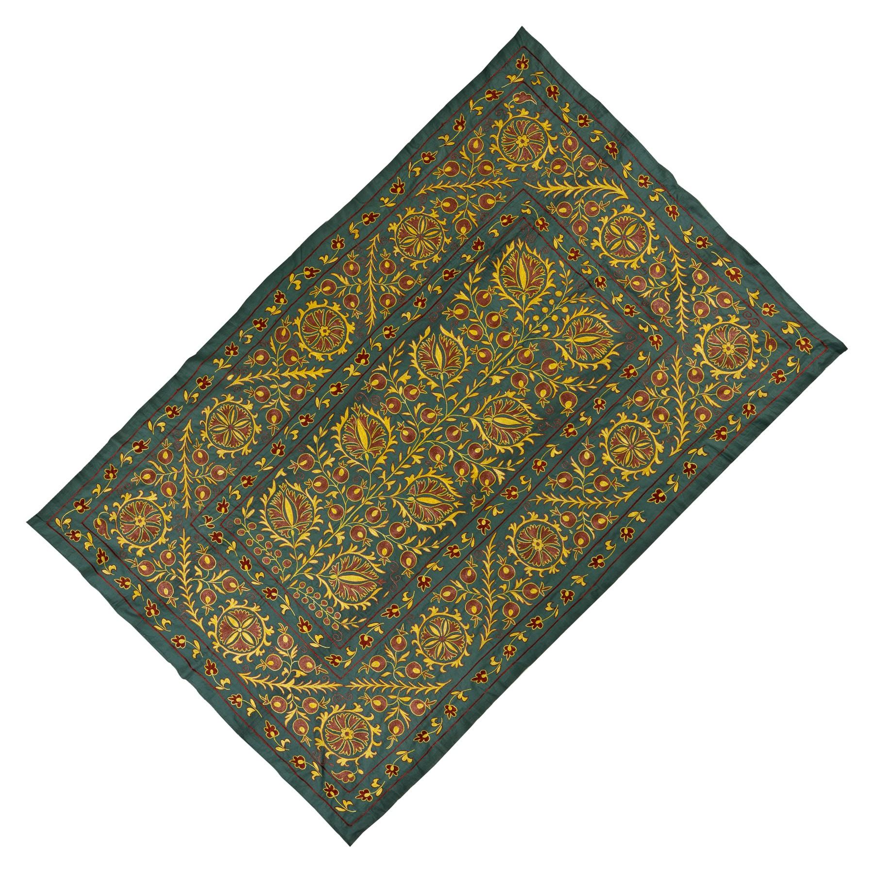 Modern Uzbek Suzani Textile, Embroidered Cotton & Silk Wall Hanging For Sale 1