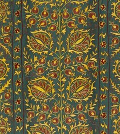 4.6x6.9 ft Silk Embroidery Wall Hanging, Modern Green Tapestry, Uzbek Wall Decor