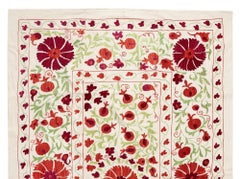 4.6x7 Ft Silk Embroidery Wall Hanging, Decorative Tablecloth, Suzani Bedspread