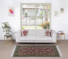 Tappeto turco annodato a mano 4.6x7 Ft in rosso e verde con disegno floreale botanico