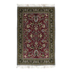 Tappeto turco annodato a mano 4.6x7 Ft in rosso e verde con disegno floreale botanico