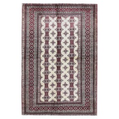 4'6 "x7' Ivory New Turkoman Bokara Repetitive Design Hand Knotsted Pure Wool Rugs (tapis de laine pure)