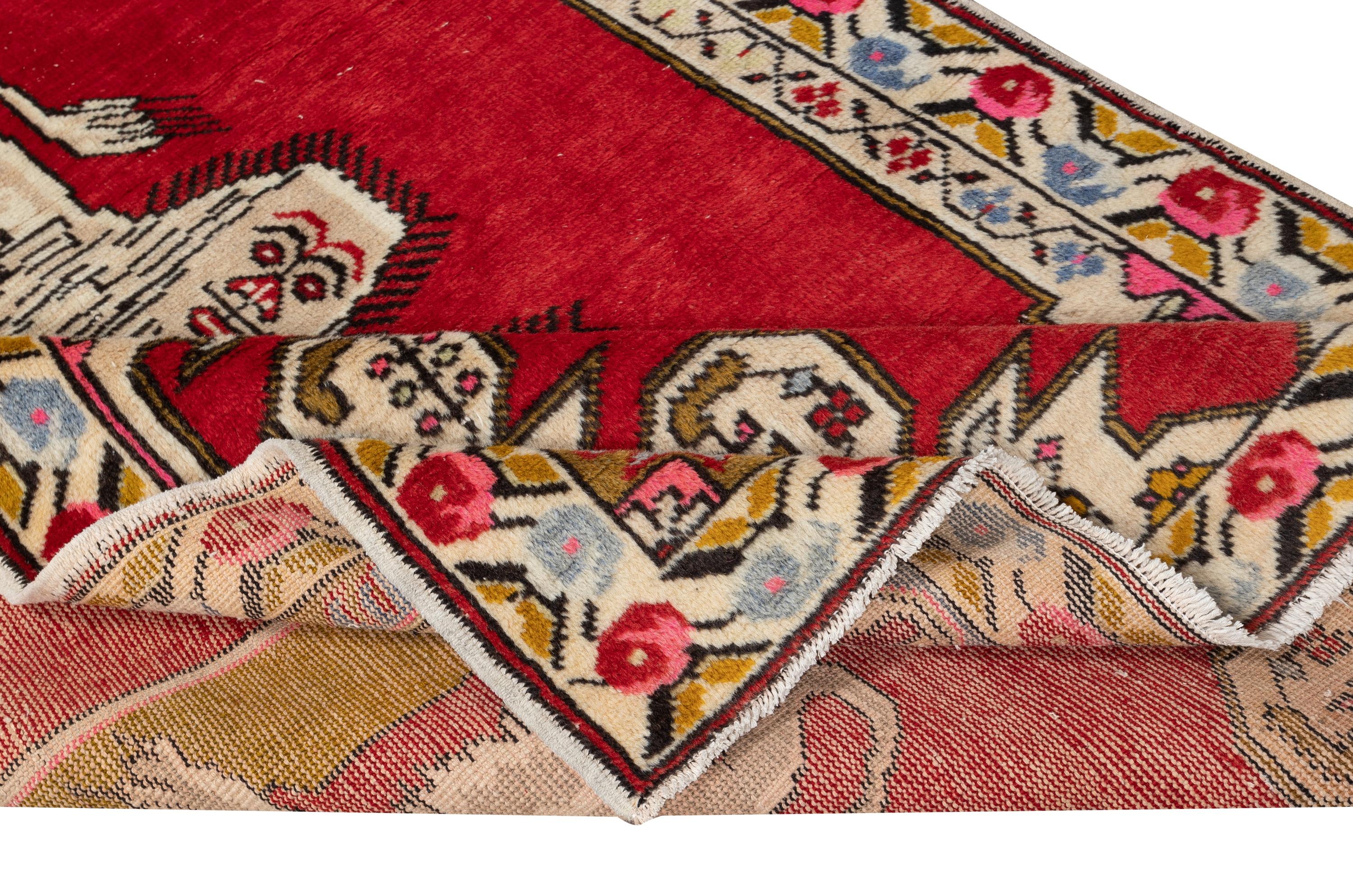 4.6x7.4 Ft Vintage Handmade Lion Bildmuster Teppich, rot Wandteppich, 100% Wolle (Rustikal) im Angebot