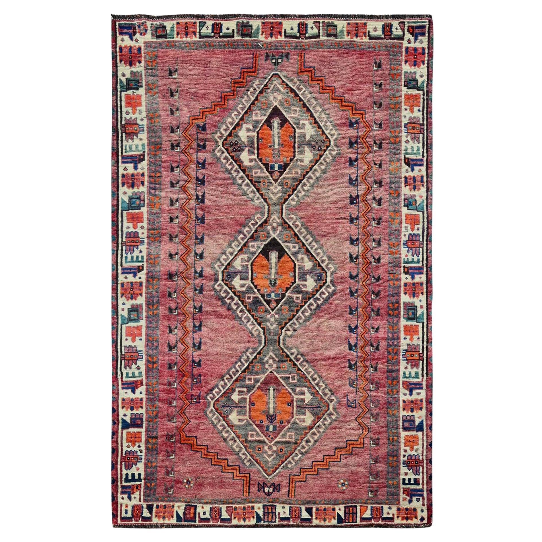 4'6"x7'5" Koralle Rot Vintage Persischer Shiraz 100% Wolle Handgeknüpfter Orientalischer Teppich