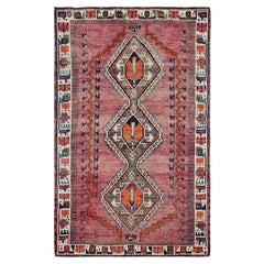 4'6"x7'5" Coral Red Vintage Persian Shiraz 100% Wool Hand Knotted Oriental Rug
