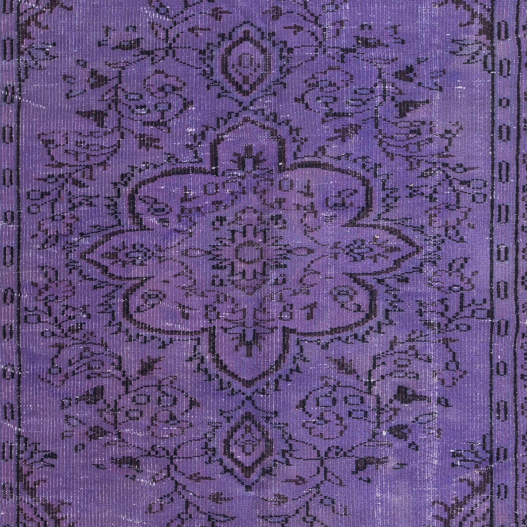 Modern 4.6x7.7 Ft Rustic Turkish Floral Pattern Area Rug. Twitch Purple Handmade Carpet For Sale