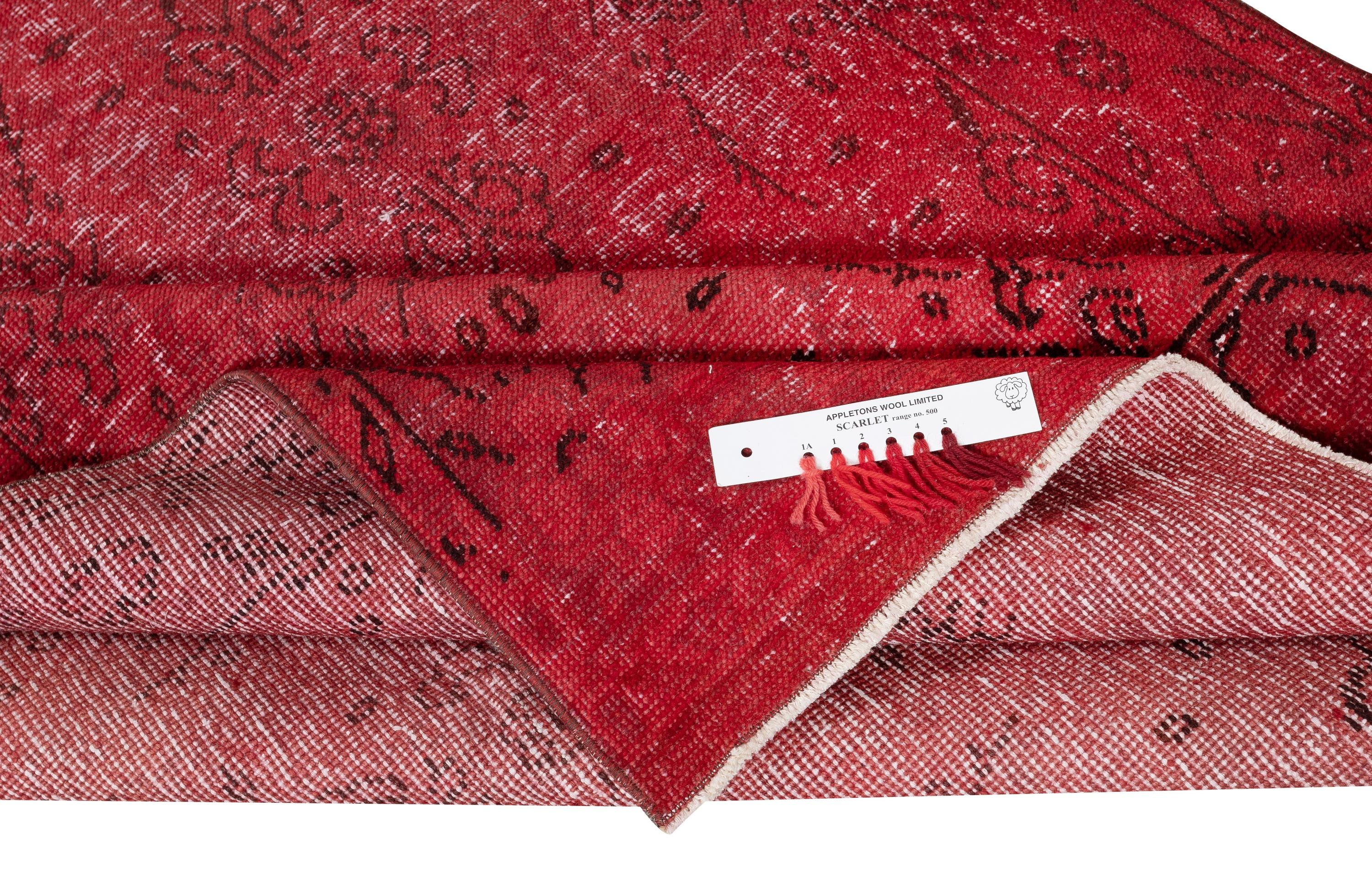 Modern 4.6x7.8 Ft Red Handmade Turkish Area Rug. Vintage Floral Design Carpet For Sale