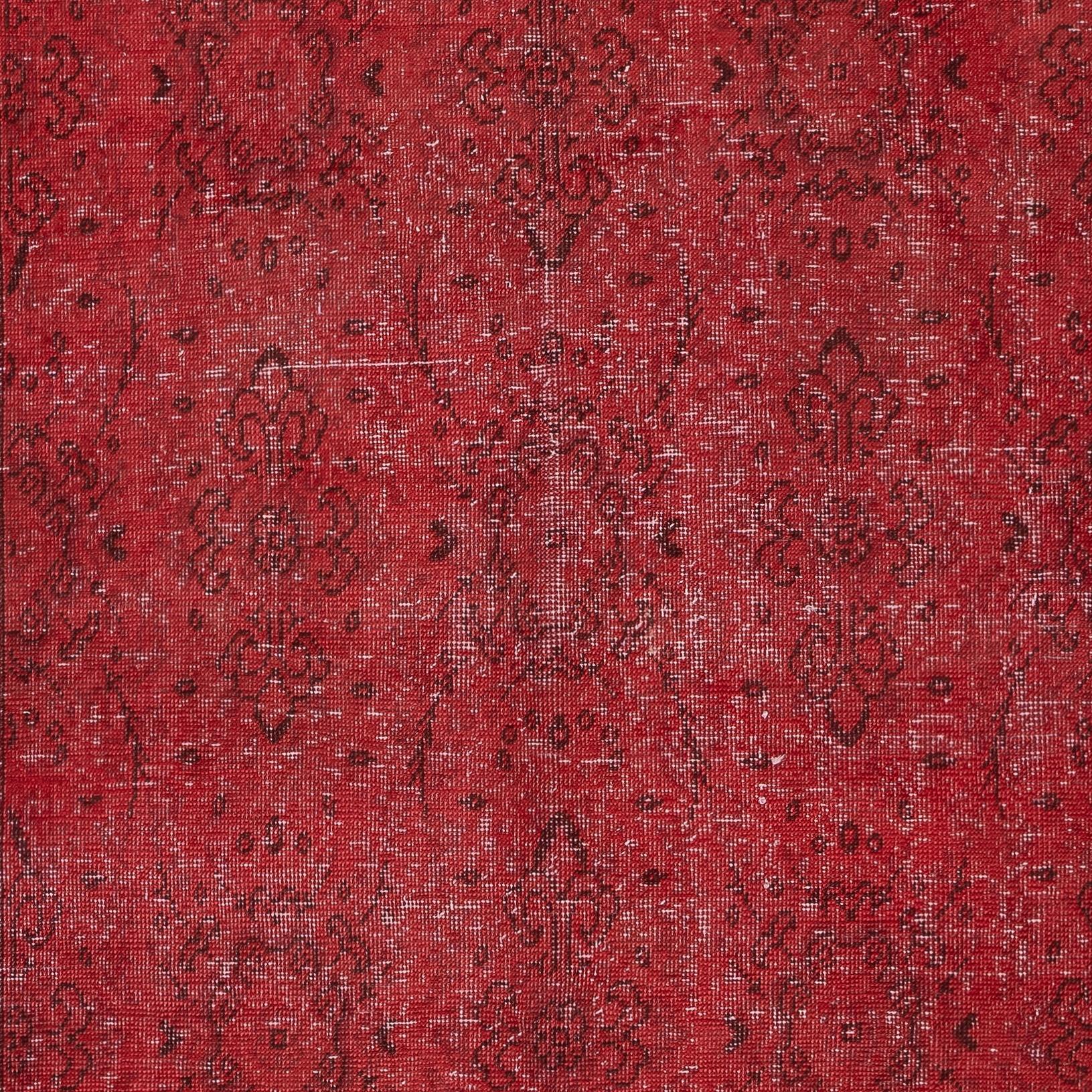 Hand-Knotted 4.6x7.8 Ft Red Handmade Turkish Area Rug. Vintage Floral Design Carpet For Sale