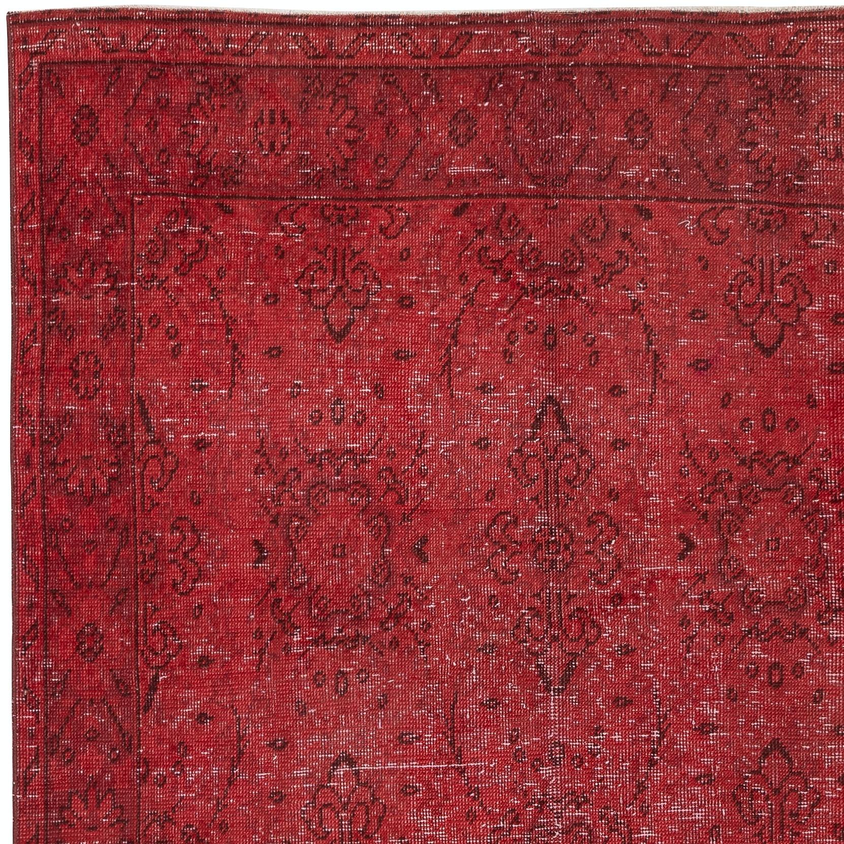 4.6x7.8 Ft Red Handmade Turkish Area Rug. Vintage Floral Design Carpet In Good Condition For Sale In Spring Valley, NY