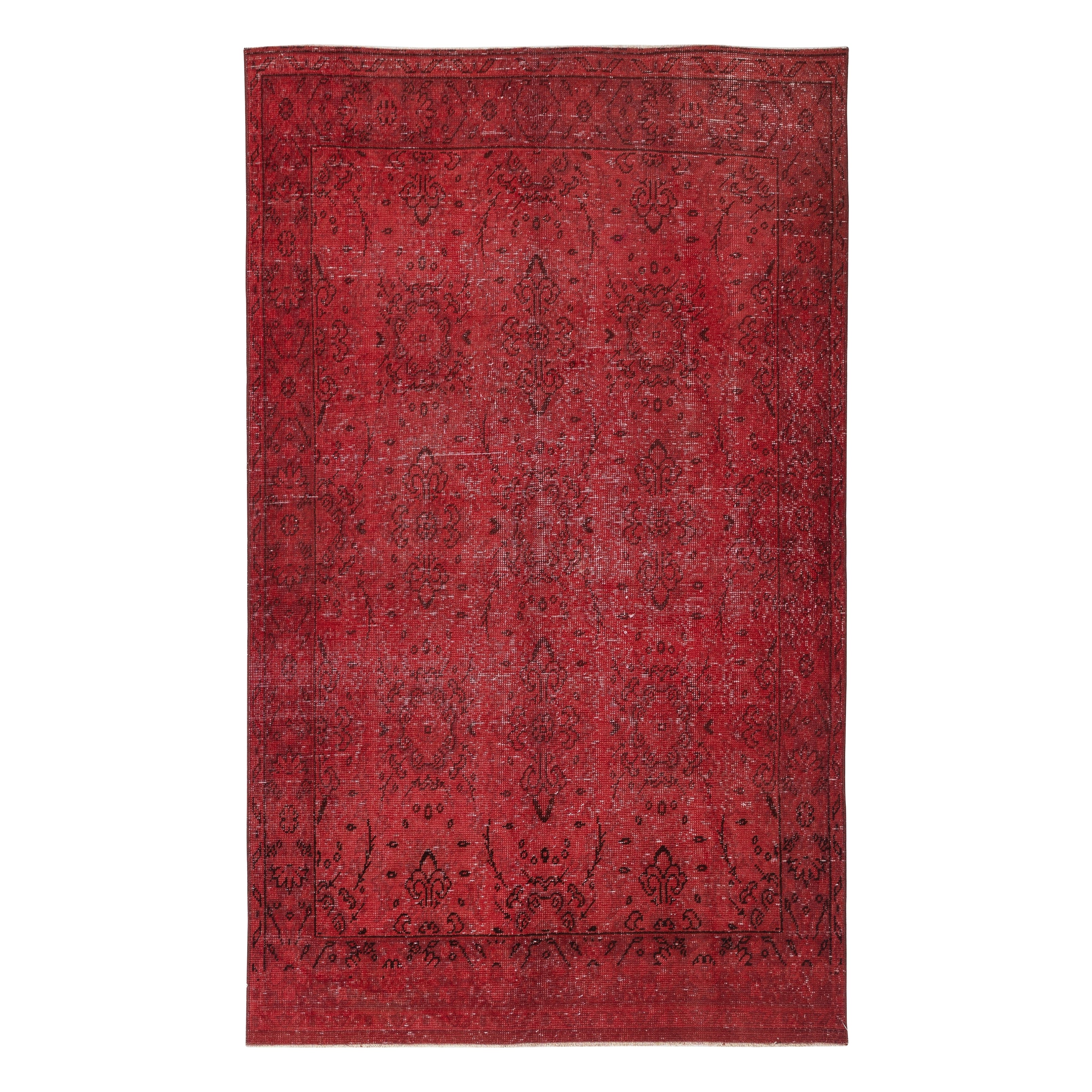 4.6x7.8 Ft roter handgefertigter türkischer Flächenteppich. Vintage Floral Design Teppich