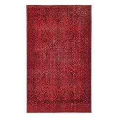 4.6x7.8 Ft roter handgefertigter türkischer Flächenteppich. Vintage Floral Design Teppich