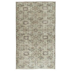 Vintage 4.6x8 Ft Hand-Knotted Floral Design Turkish Rug for Rustic Farmhouse Interiors