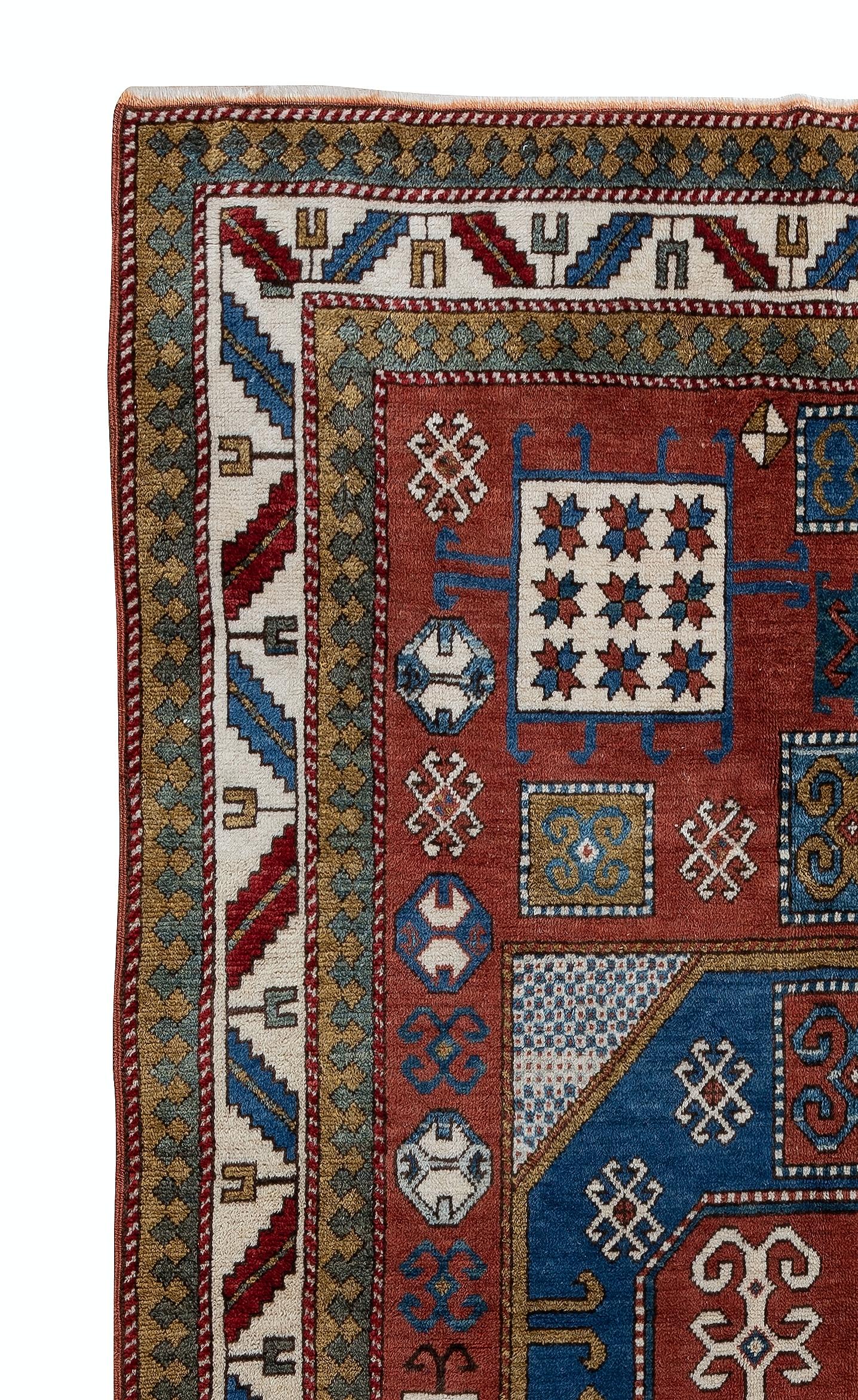 4,6x8 Ft Brandneuer handgeknüpfter kaukasischer Kazak-Teppich aus Wolle (Kasachisch) im Angebot