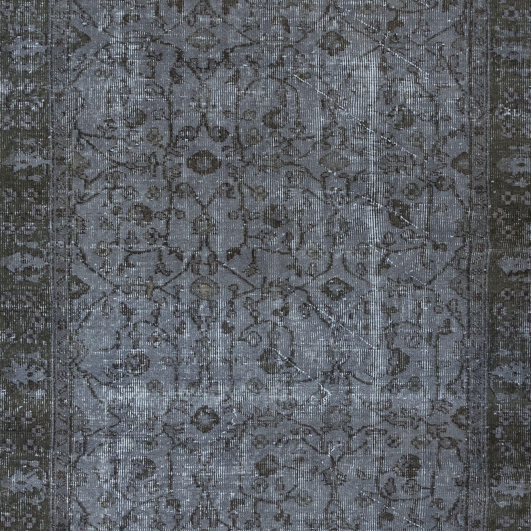 Rustikaler türkischer Blumenteppich 4.6x8 Ft. Handgefertigter grauer Teppich für moderne Inneneinrichtung (Türkisch) im Angebot