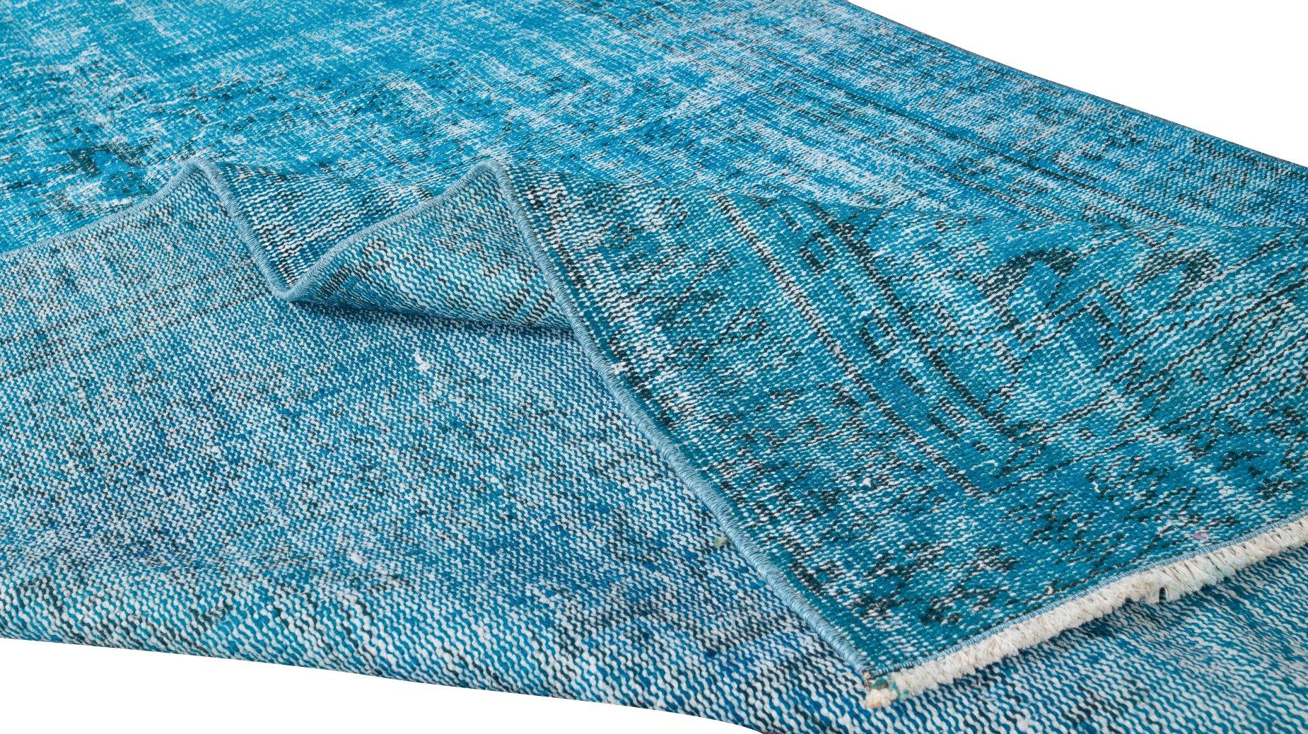 Modern Central Anatolian Vintage Accent Rug in Teal Blue, Handmade Carpet For Sale