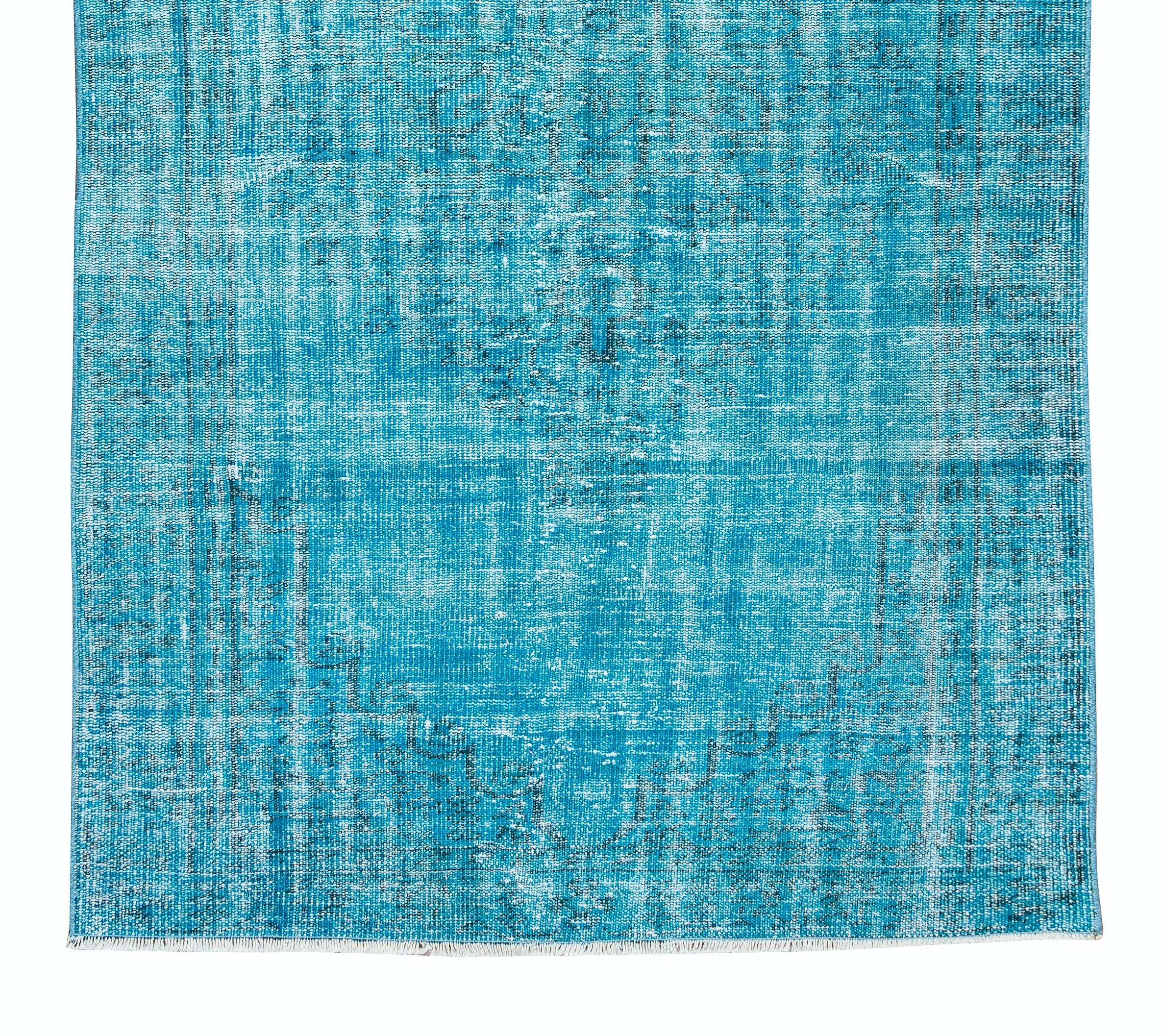 Hand-Knotted Central Anatolian Vintage Accent Rug in Teal Blue, Handmade Carpet For Sale