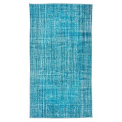 Central Anatolian Vintage Accent Rug in Teal Blue, Handmade Carpet