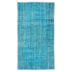 Alfombra turca reciclada azul turquesa, moderna hecha a mano
