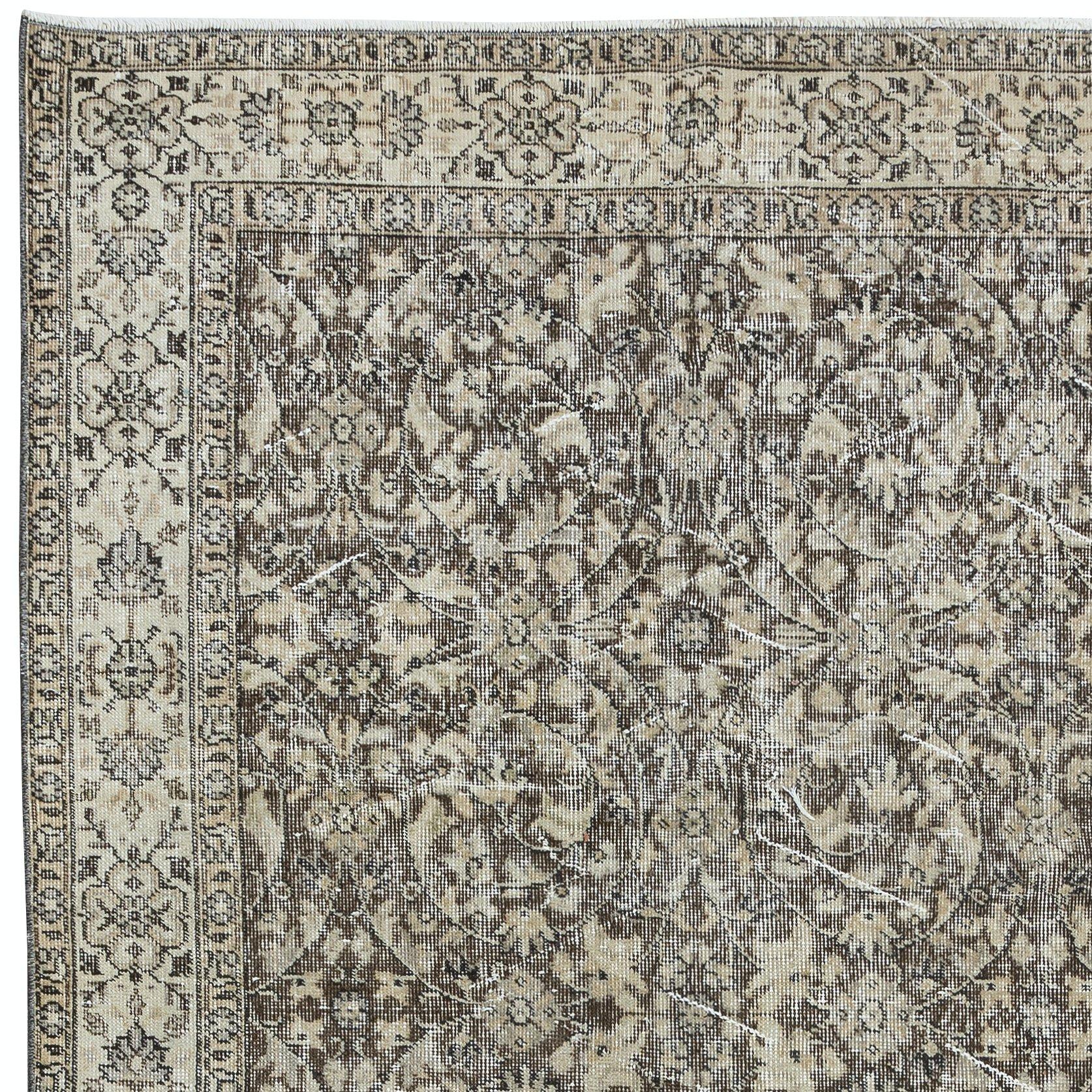Hand-Knotted 4.6x8.3 Ft Vintage Floral Rug, Hand Knotted Turkish Wool Carpet in Beige & Brown For Sale