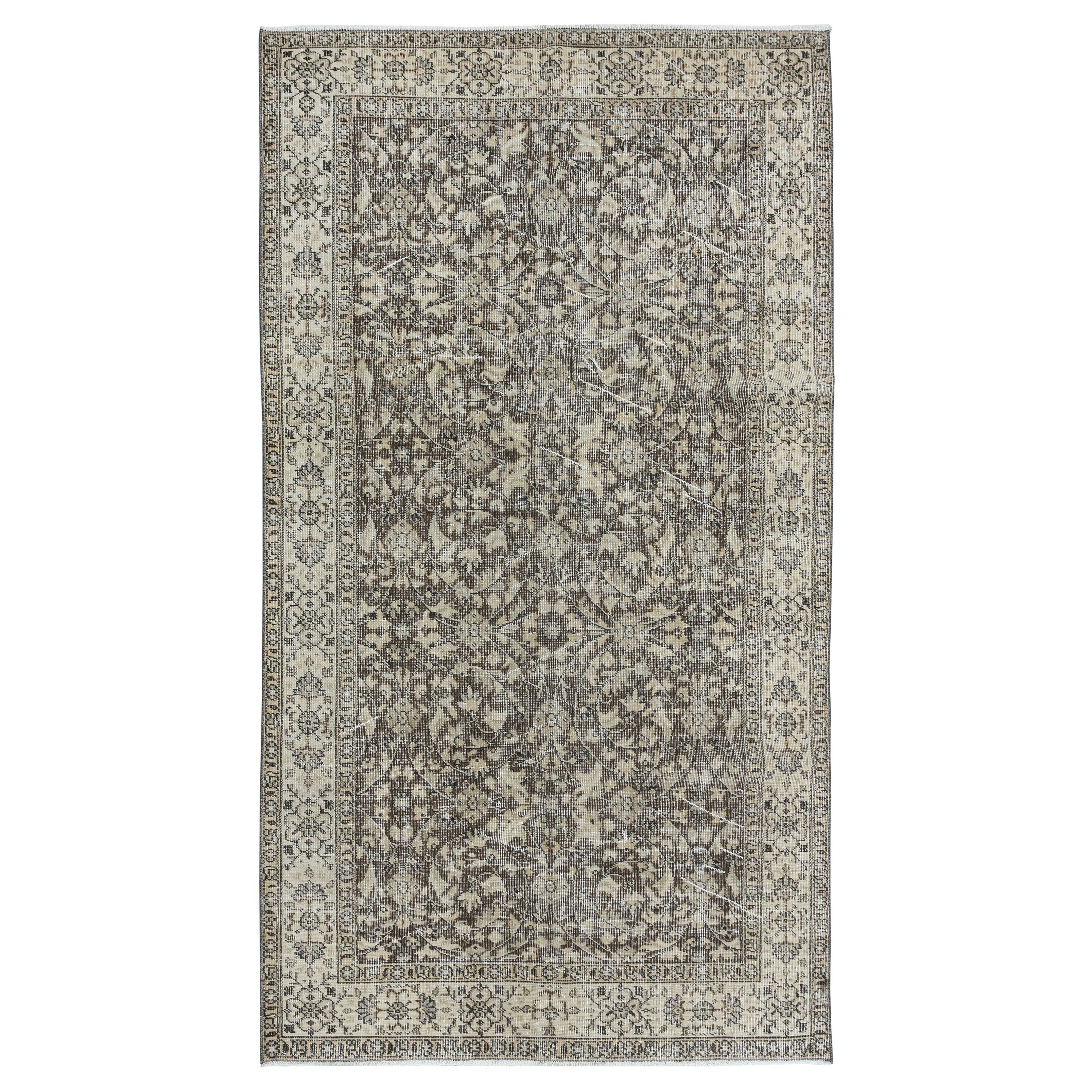 4.6x8.3 Ft Vintage Floral Teppich, handgeknüpfter türkischer Wollteppich in Beige & Brown