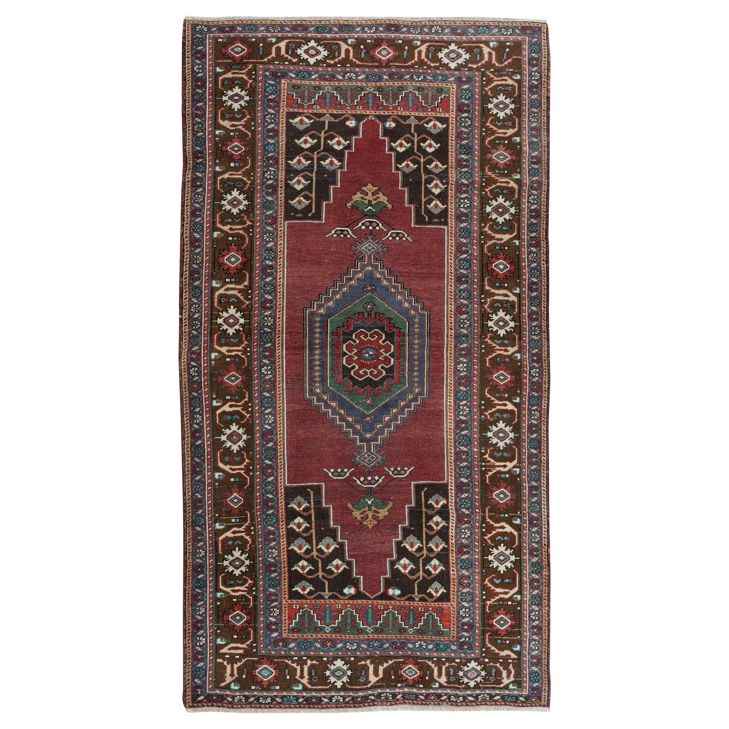 Tappeto orientale di metà secolo 4.6x8.6 Ft, Tappeto anatolico annodato a mano, 100% lana