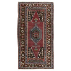 Tappeto orientale di metà secolo 4.6x8.6 Ft, Tappeto anatolico annodato a mano, 100% lana