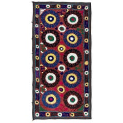 4.6x8.7 Ft Silk Embroidery Bed Cover, 1980s Suzani Wall Hanging, Colorful Throw