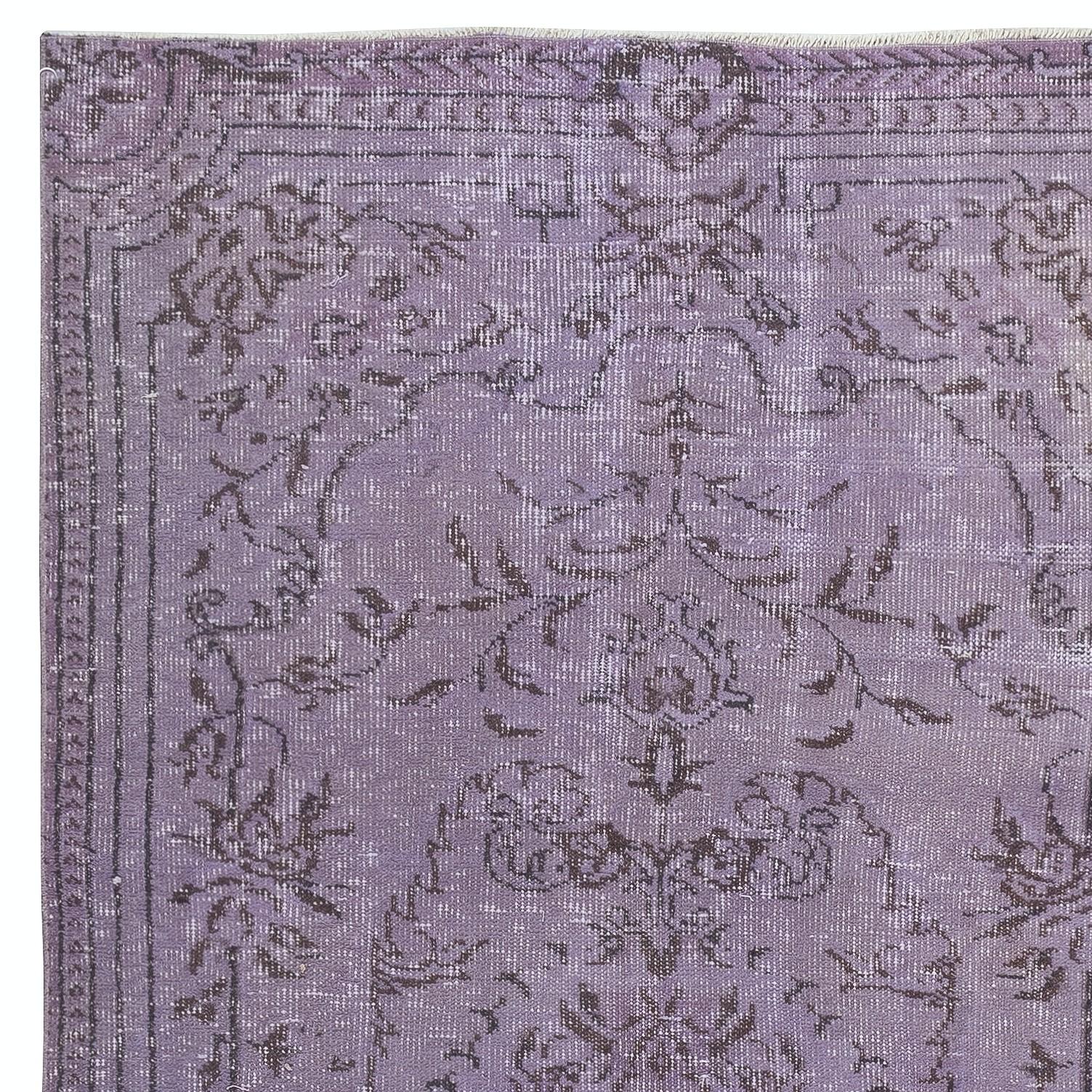 4,6x9 Ft Mauve lilafarbener Teppich, handgefertigter türkischer Bodenteppich, Home Decor, handgefertigt (Türkisch) im Angebot